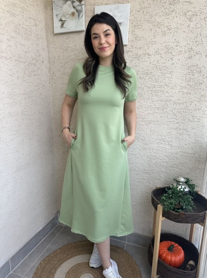 Buse Çağla Yeşili Basic Cepli  Elbise