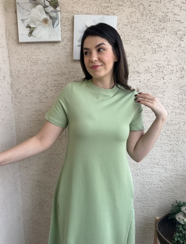 Buse Çağla Yeşili Basic Cepli  Elbise