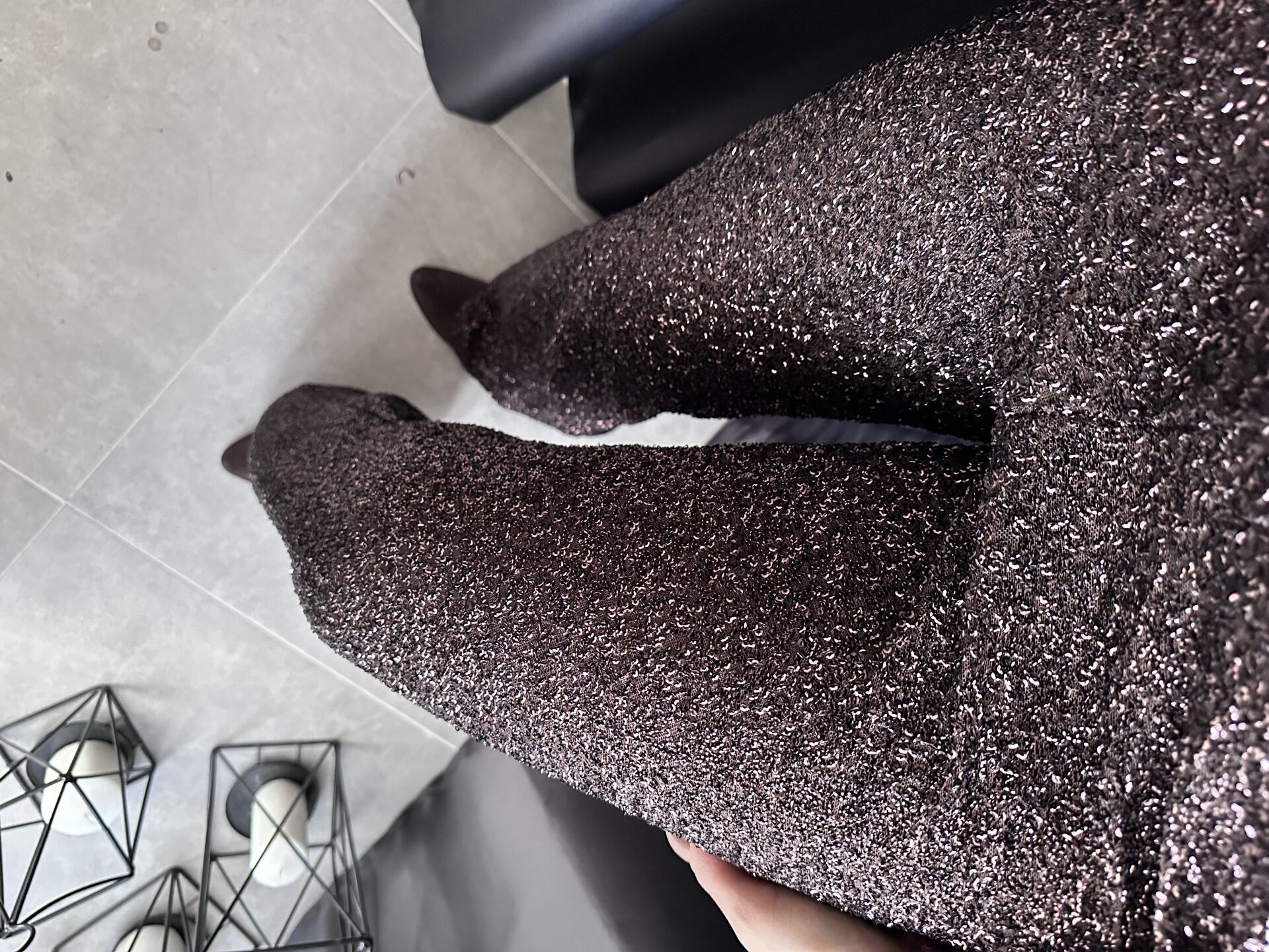 Acı Kahve Taşlı Pullu Bol Paça Pantolon