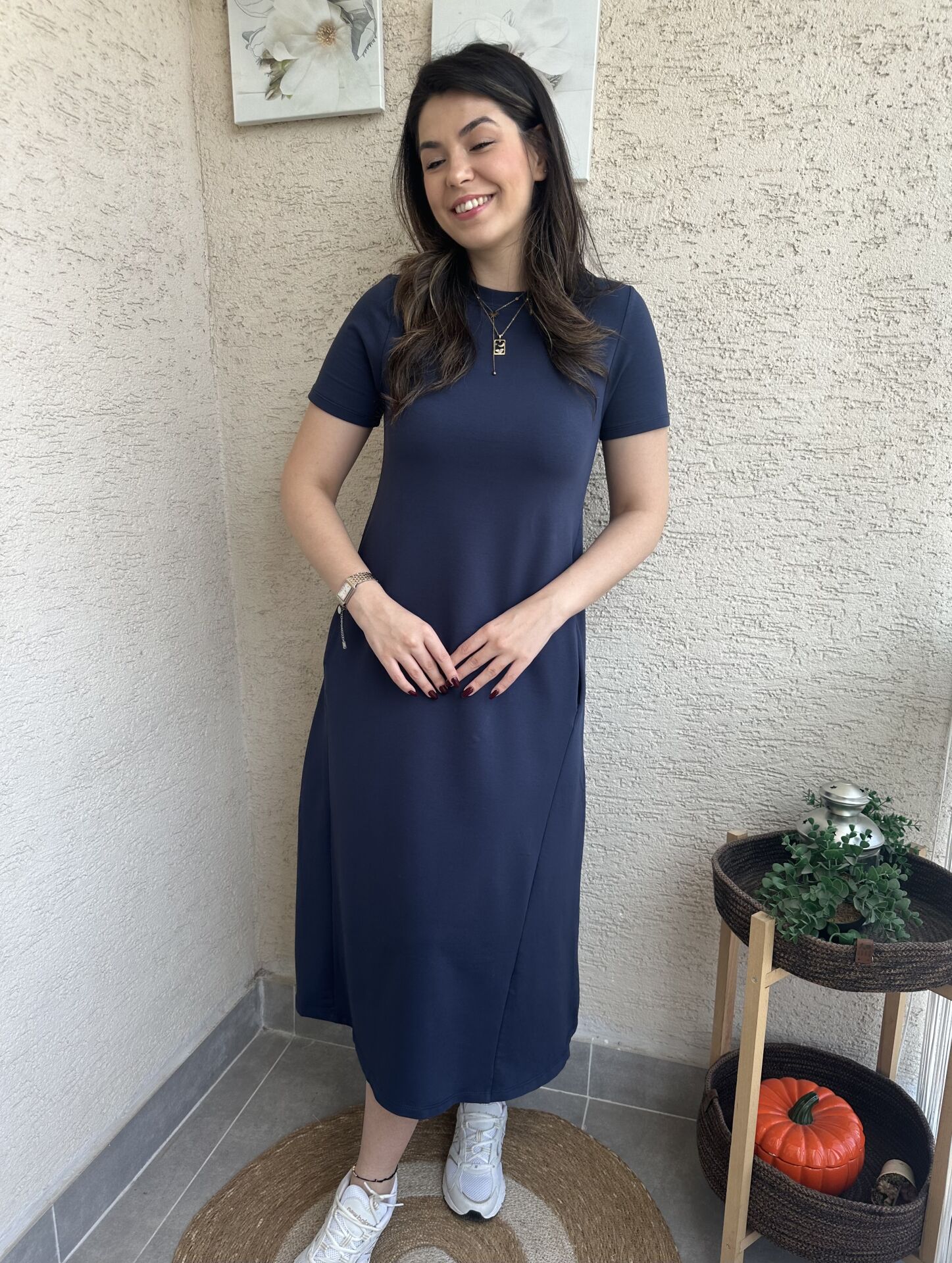 Buse Lacivert Basic Cepli Elbise