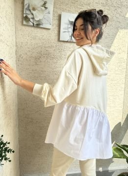 Gömlek Detaylı Sweatshirt-Ekru