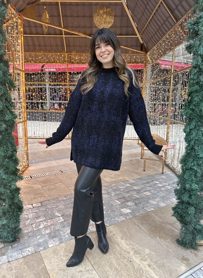 Lacivert Baklava Desen Simli Kazak