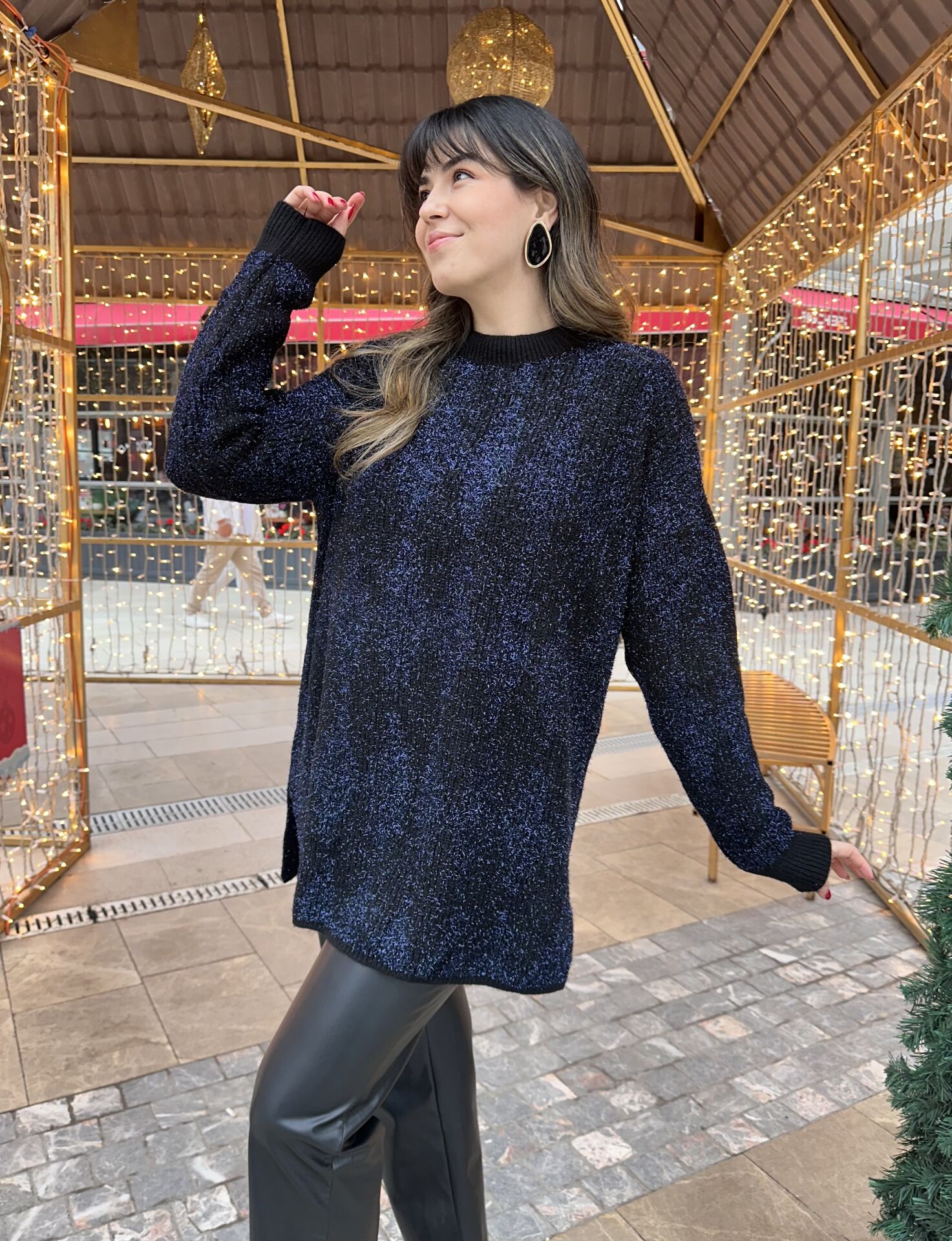 Lacivert Baklava Desen Simli Kazak