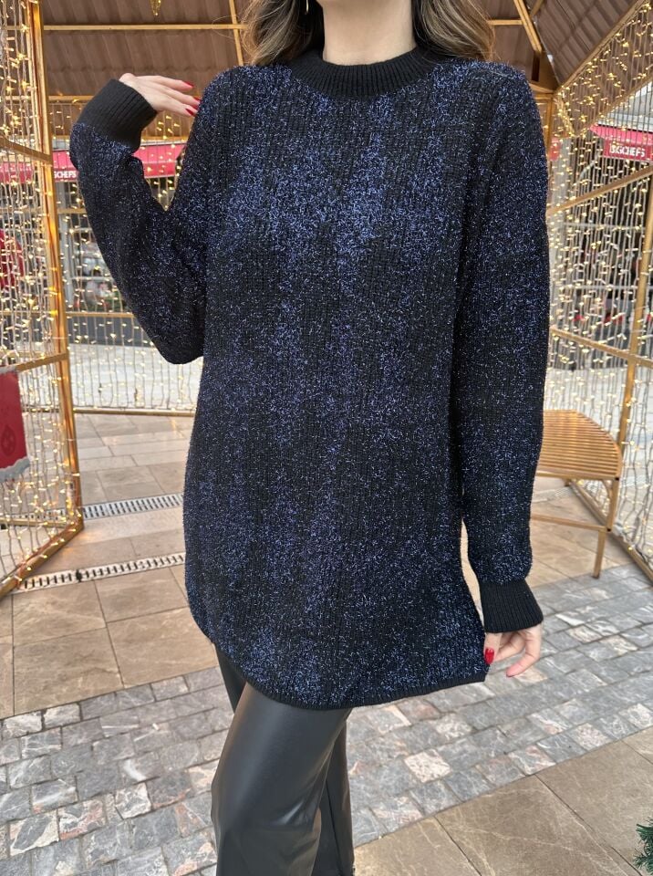 Lacivert Baklava Desen Simli Kazak