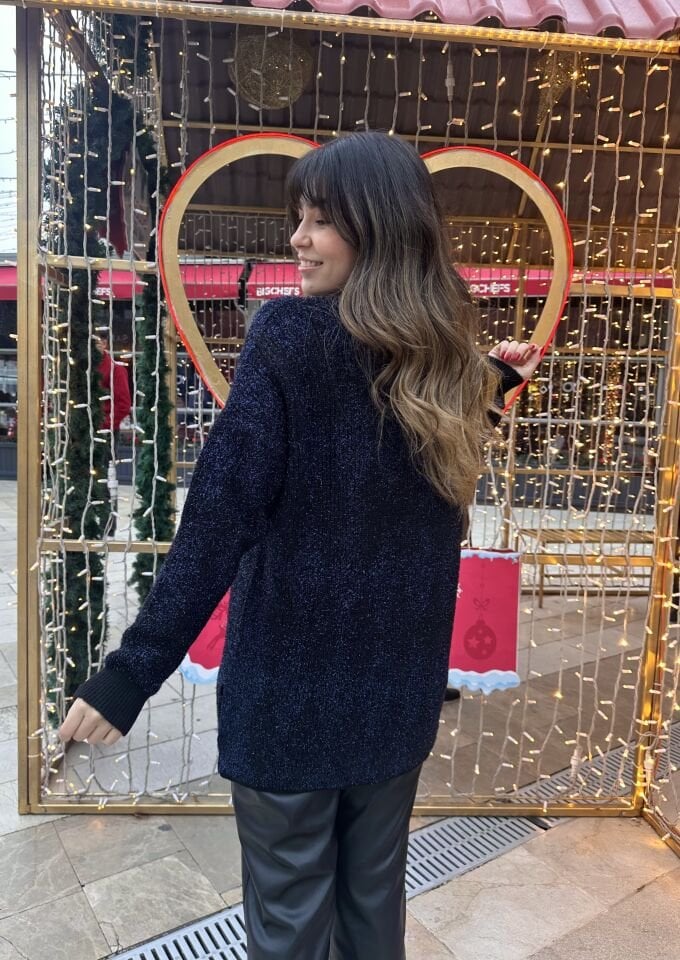 Lacivert Baklava Desen Simli Kazak