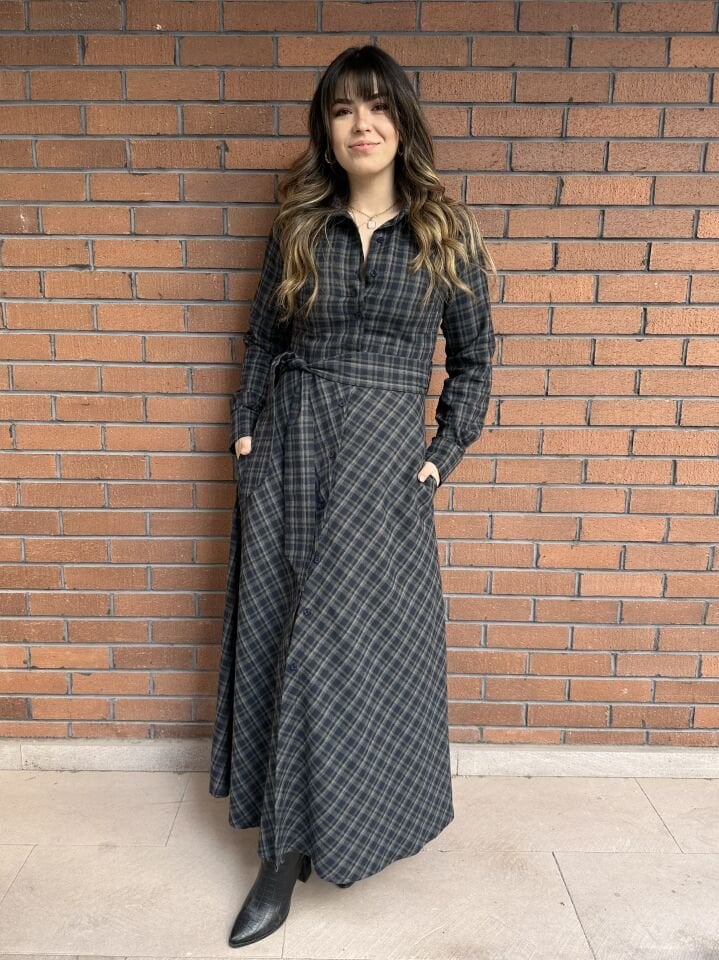 Antrasit Ekoseli Gömlek Elbise