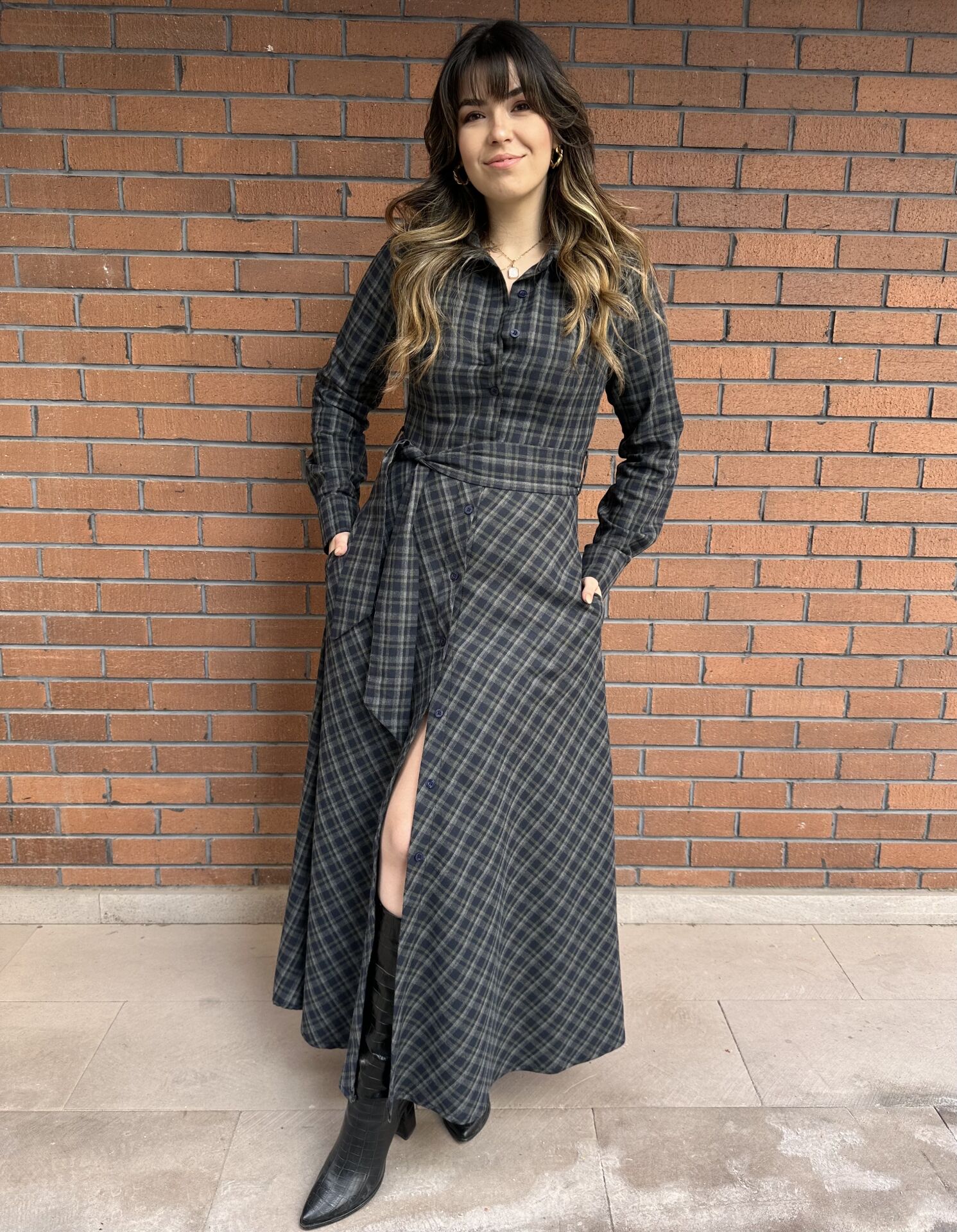 Antrasit Ekoseli Gömlek Elbise