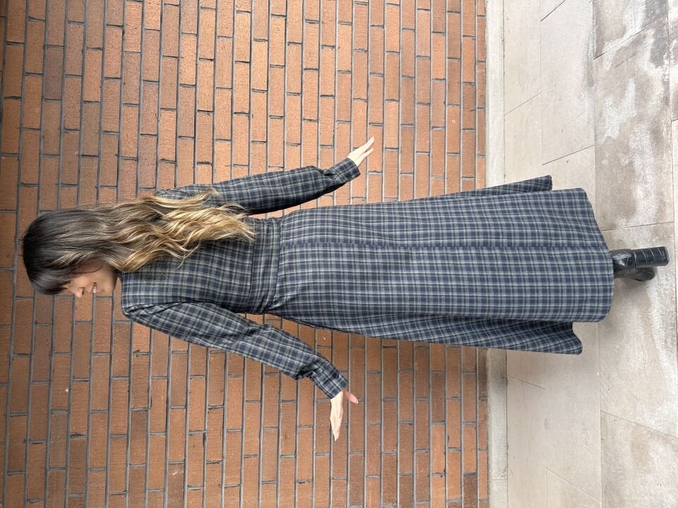 Antrasit Ekoseli Gömlek Elbise