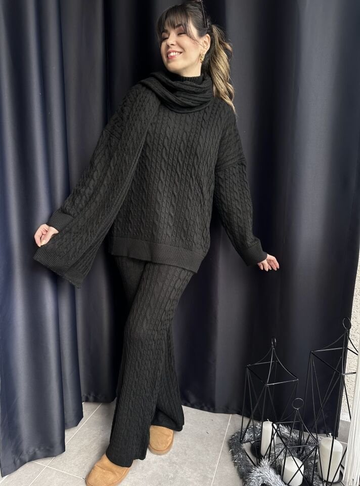 Saç Örgü Üçlü Triko Takım