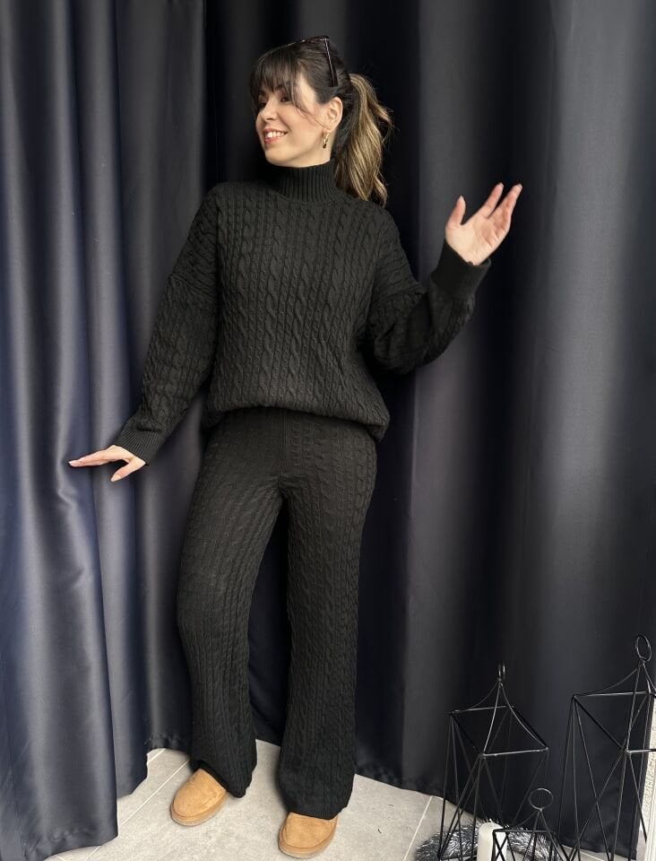 Saç Örgü Üçlü Triko Takım