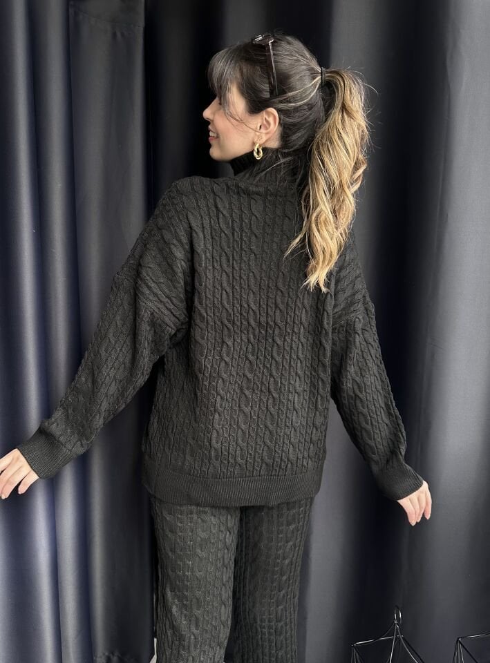 Saç Örgü Üçlü Triko Takım