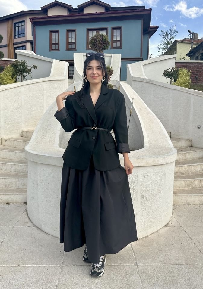 Siyah Maksi Poplin Etek
