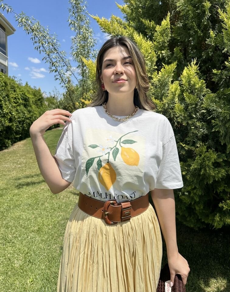 Amalfi Limonlu Beyaz Tişört