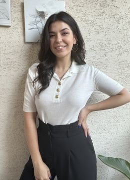 Gold Düğmeli Polo Yaka Triko-Ekru