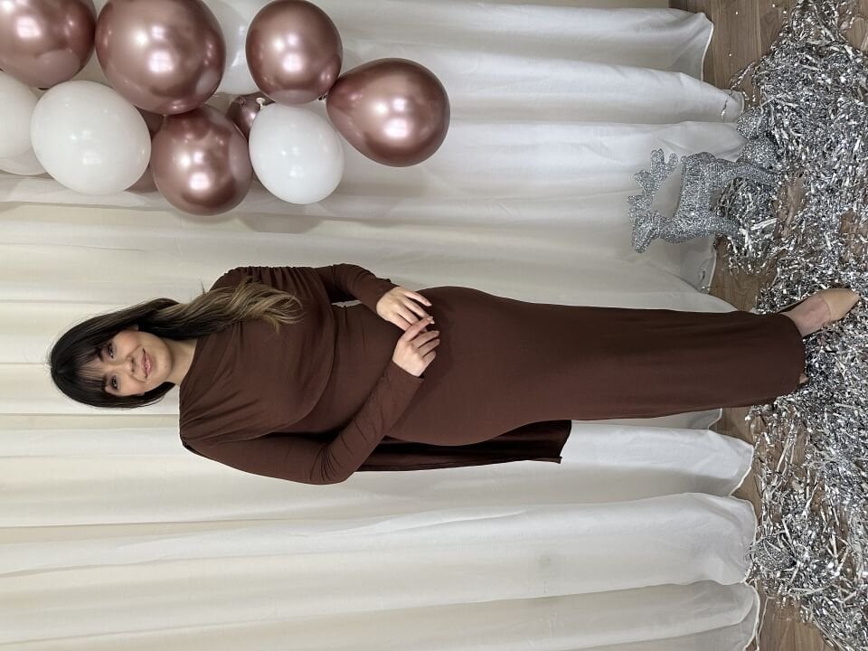 Tali Pelerin Detaylı Kahverengi Elbise