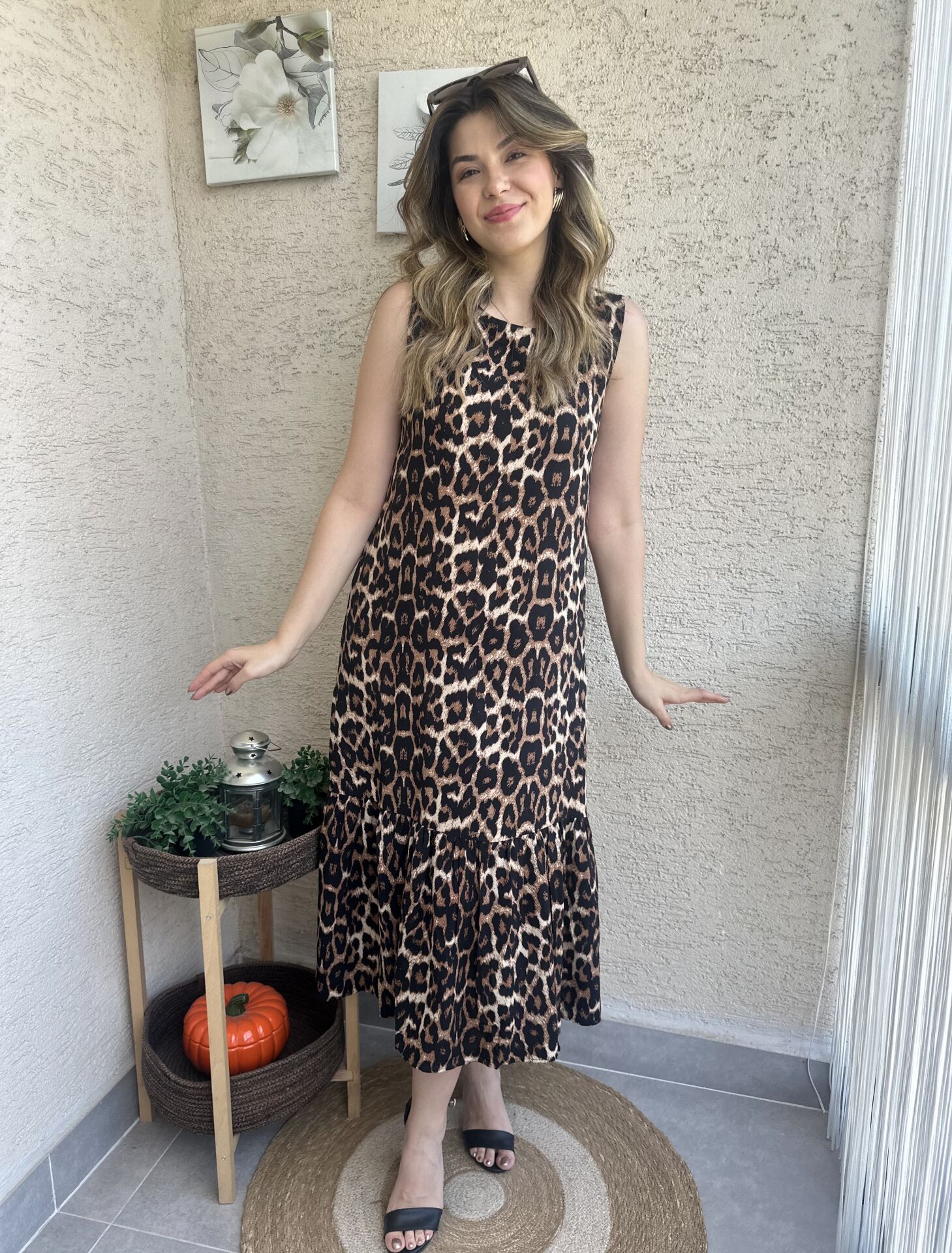 Leopar Desenli Kolsuz Çan Elbise