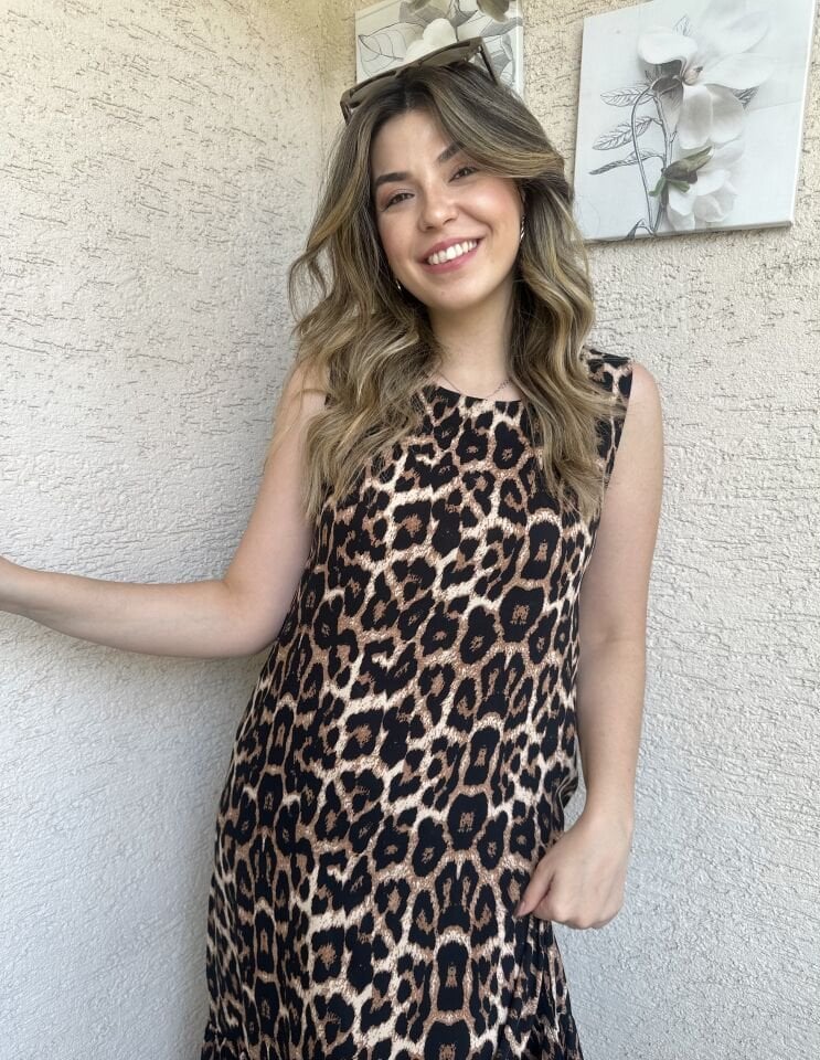 Leopar Desenli Kolsuz Çan Elbise