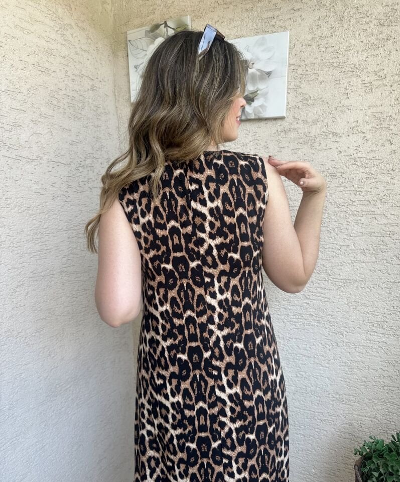 Leopar Desenli Kolsuz Çan Elbise